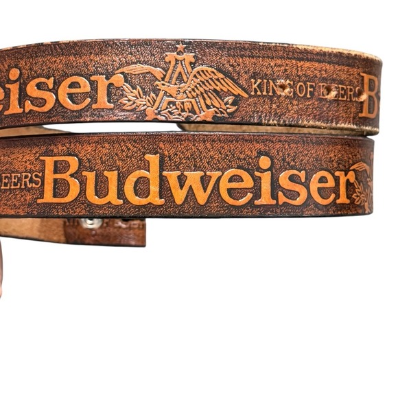 Vintage Budweiser King of Beers Leather Belt Michaels Florida USA Made Mens - Picture 2 of 5